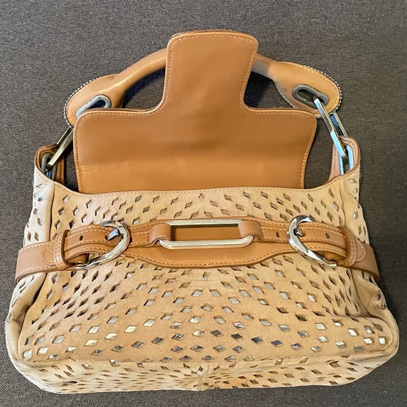 JIMMY CHOO TAN SUEDE & SILVER METALLIC HOBO PURSE like new ! GORGEOUS - Picture 5 of 11